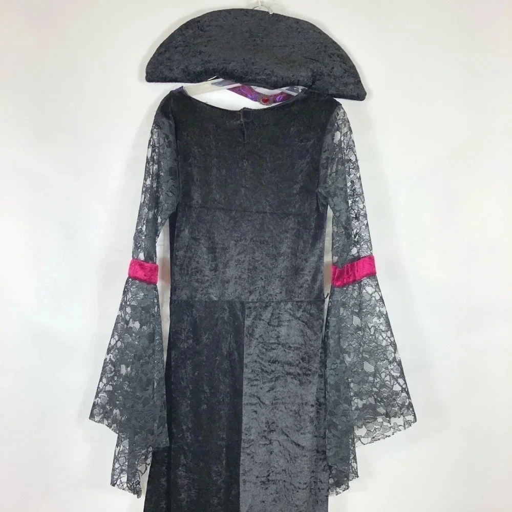 Girls Large 12-14 Goth Vampire Dress Long Dress Costume‎ Lace Halloween Black